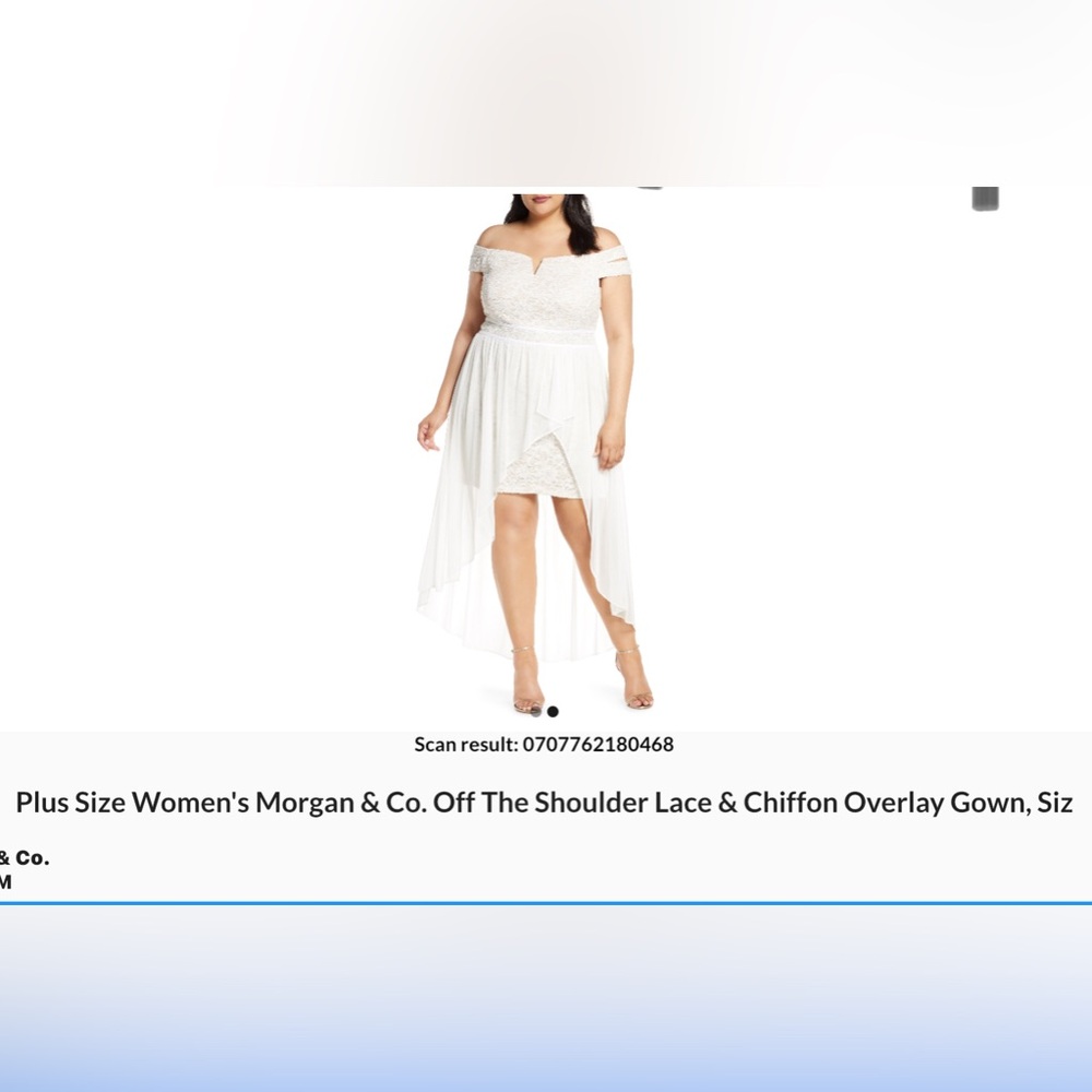 Morgan & Co. Off-Shoulder White Lace High Low Dress